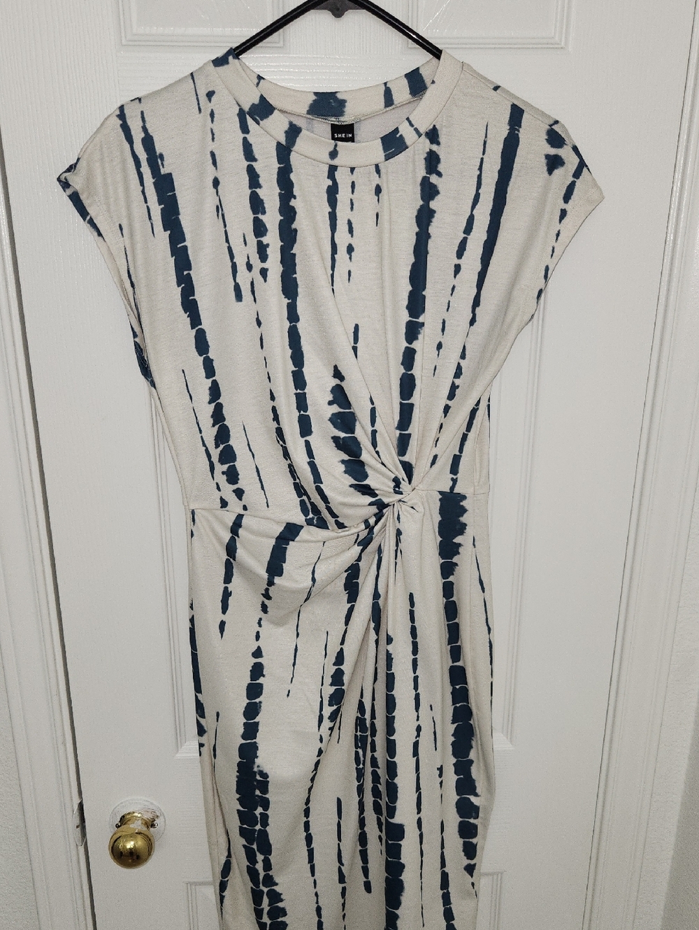 SHEIN Cream and Teal Tie-Knot Midi Dress